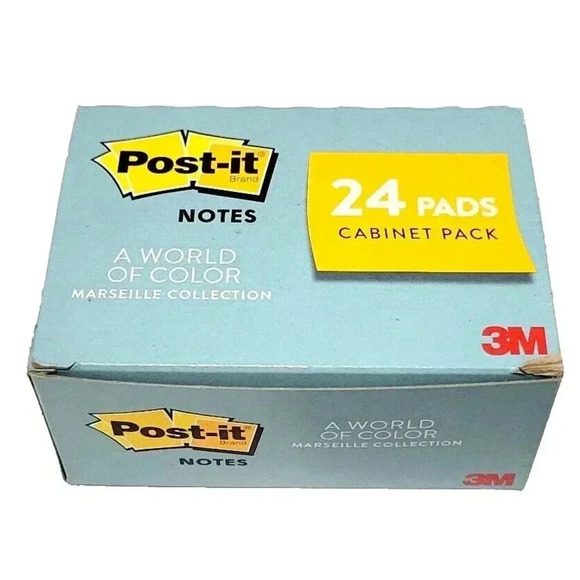 3M Post-It Notes New 24 Pads Cabinet Pack Marseilles Collection 1 3/8" x 1 7/8" - Picture 1 of 3